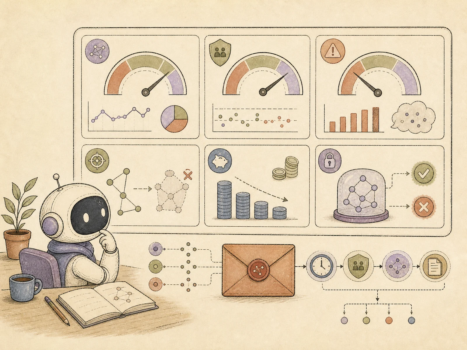 A cache-quality dashboard tracks hits, safe-reuse precision, stale responses, invalidations, and cost savings together