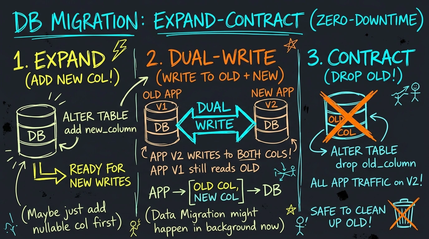 Expand-Contract Database Migration Pattern Scribbly Diagram